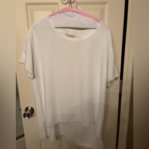 Soft Surroundings White Women's Short Sleeve Fringe Hem Top